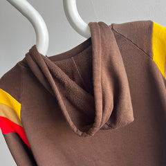 1970/80s Color Block Pullover Hoodie - Brown, Red, Yellow