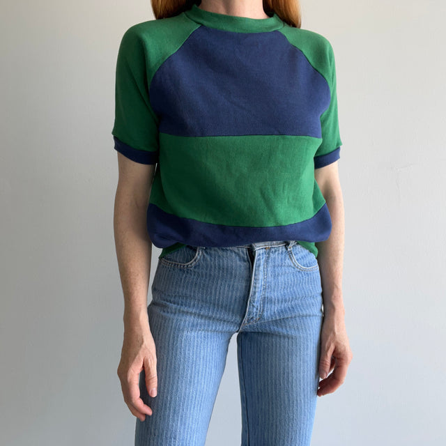 1970/80s Stallion by Healthknit Two Tone Blue and Green Warm Up Sweatshirt