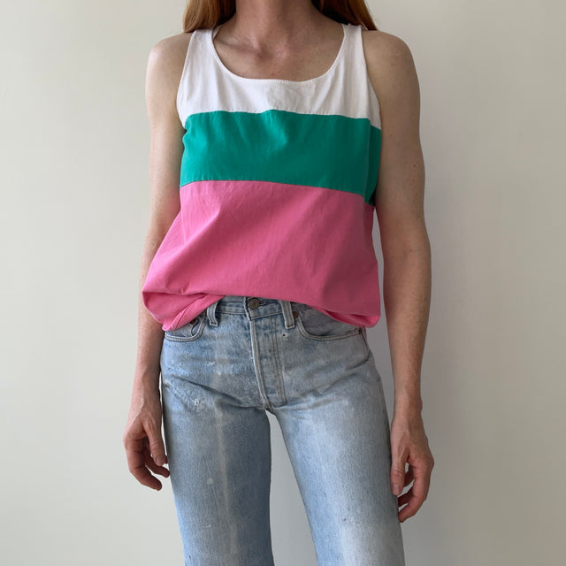 1980s Color Block Cotton Tank Top