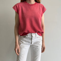 1980s Super Faded Red to Pink Notched Sleeve Warm Up - THIS