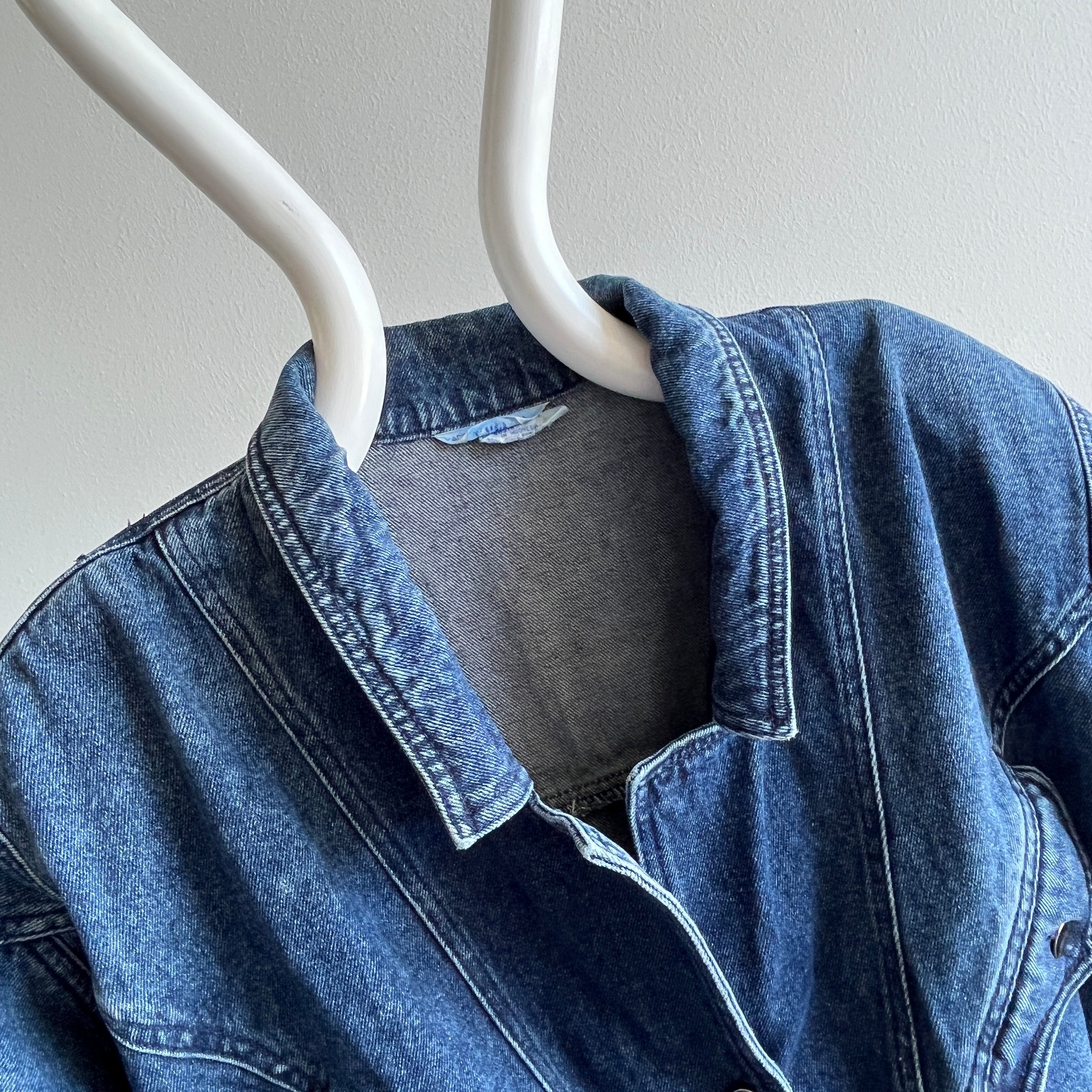 1980s Soft Denim Bomber with Shoulder Pads and Rad Detailing