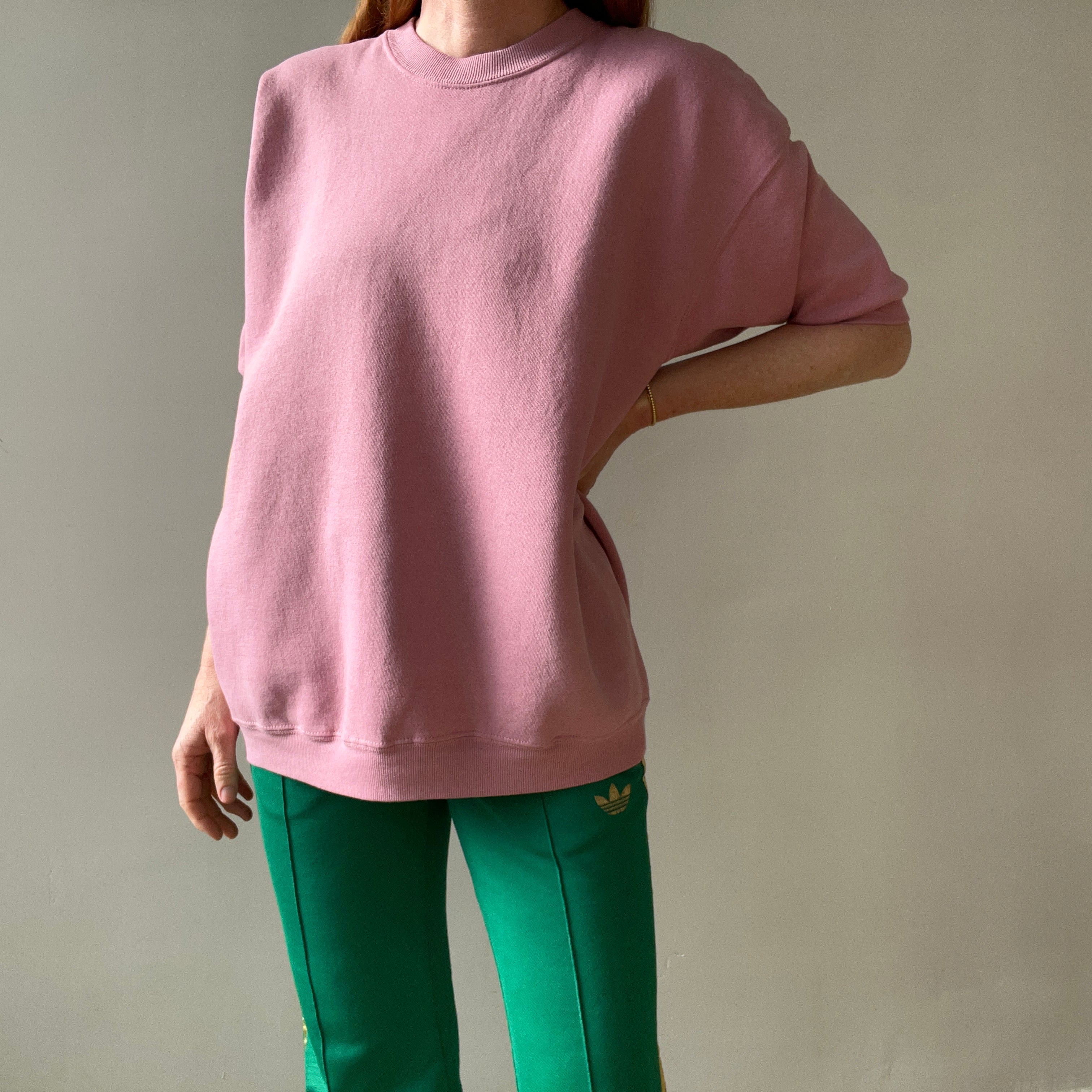 1980s Blank Mauve/Dusty Rose Short Sleeve Sweatshirt