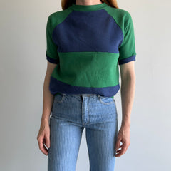 1970/80s Stallion by Healthknit Two Tone Blue and Green Warm Up Sweatshirt