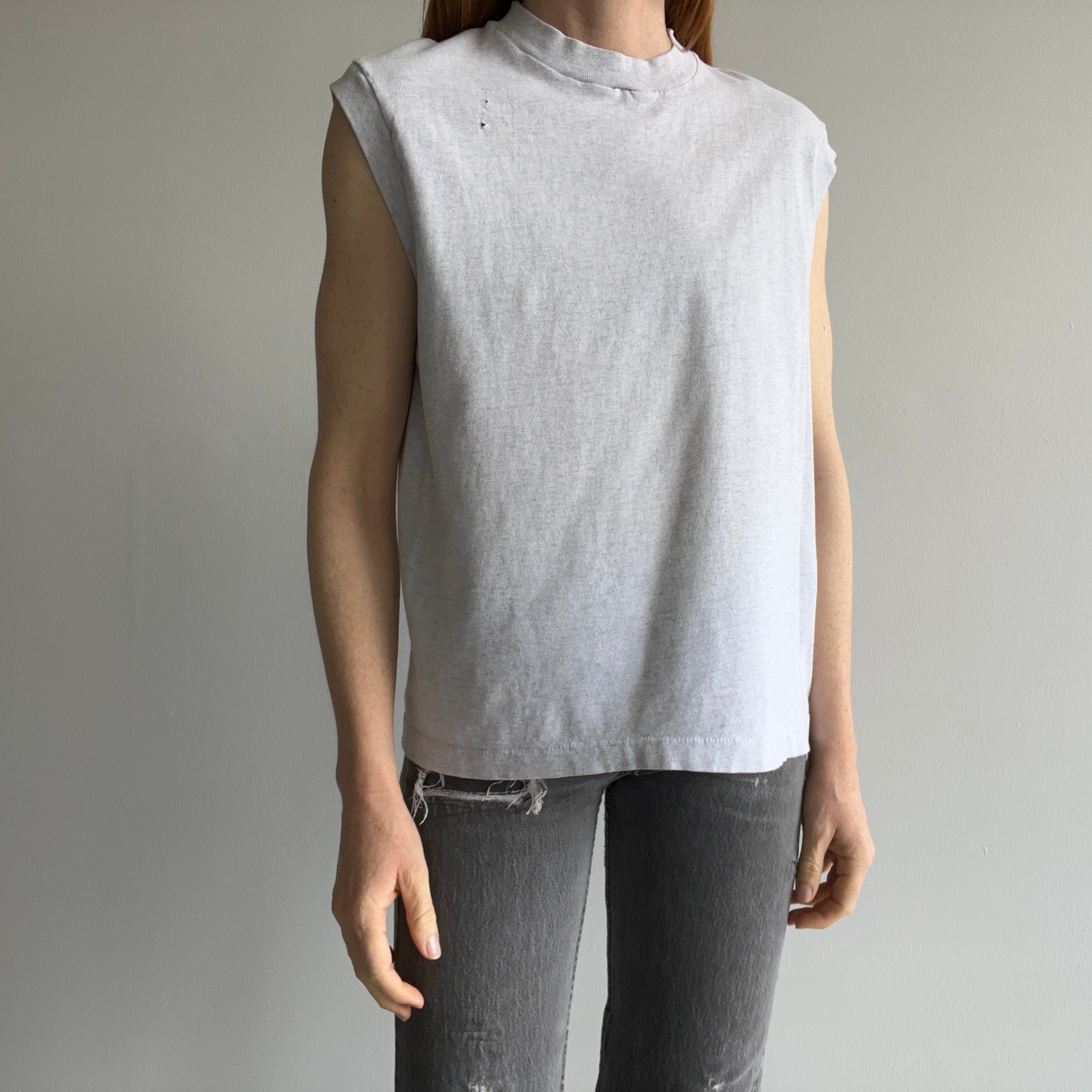 1980s Soft and Worn Light Gray Cotton Muscle Tank by FOTL