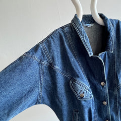 1980s Soft Denim Bomber with Shoulder Pads and Rad Detailing