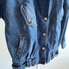 1980s Soft Denim Bomber with Shoulder Pads and Rad Detailing