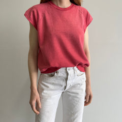 1980s Super Faded Red to Pink Notched Sleeve Warm Up - THIS