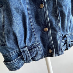 1980s Soft Denim Bomber with Shoulder Pads and Rad Detailing