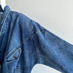 1980s Soft Denim Bomber with Shoulder Pads and Rad Detailing