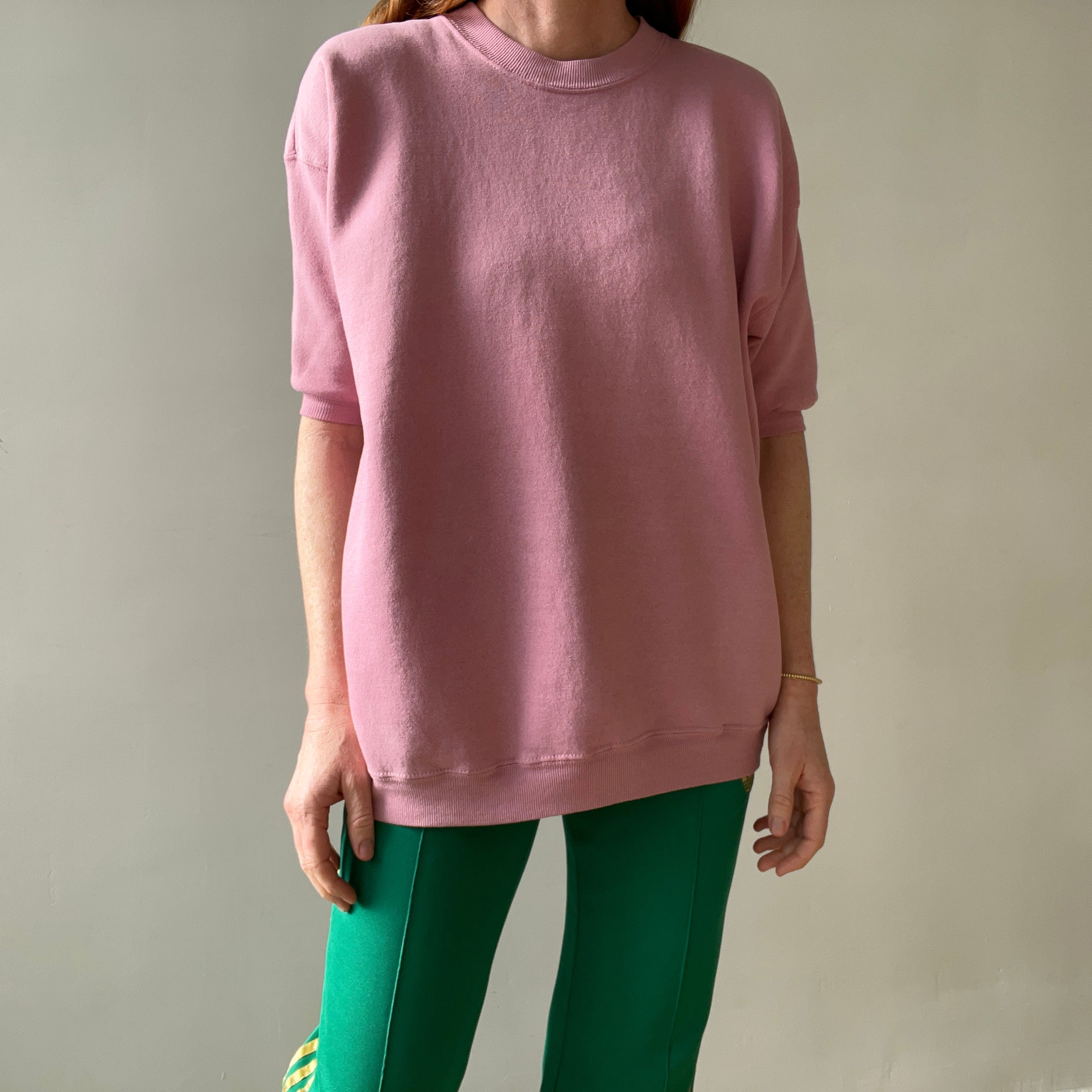 1980s Blank Mauve/Dusty Rose Short Sleeve Sweatshirt
