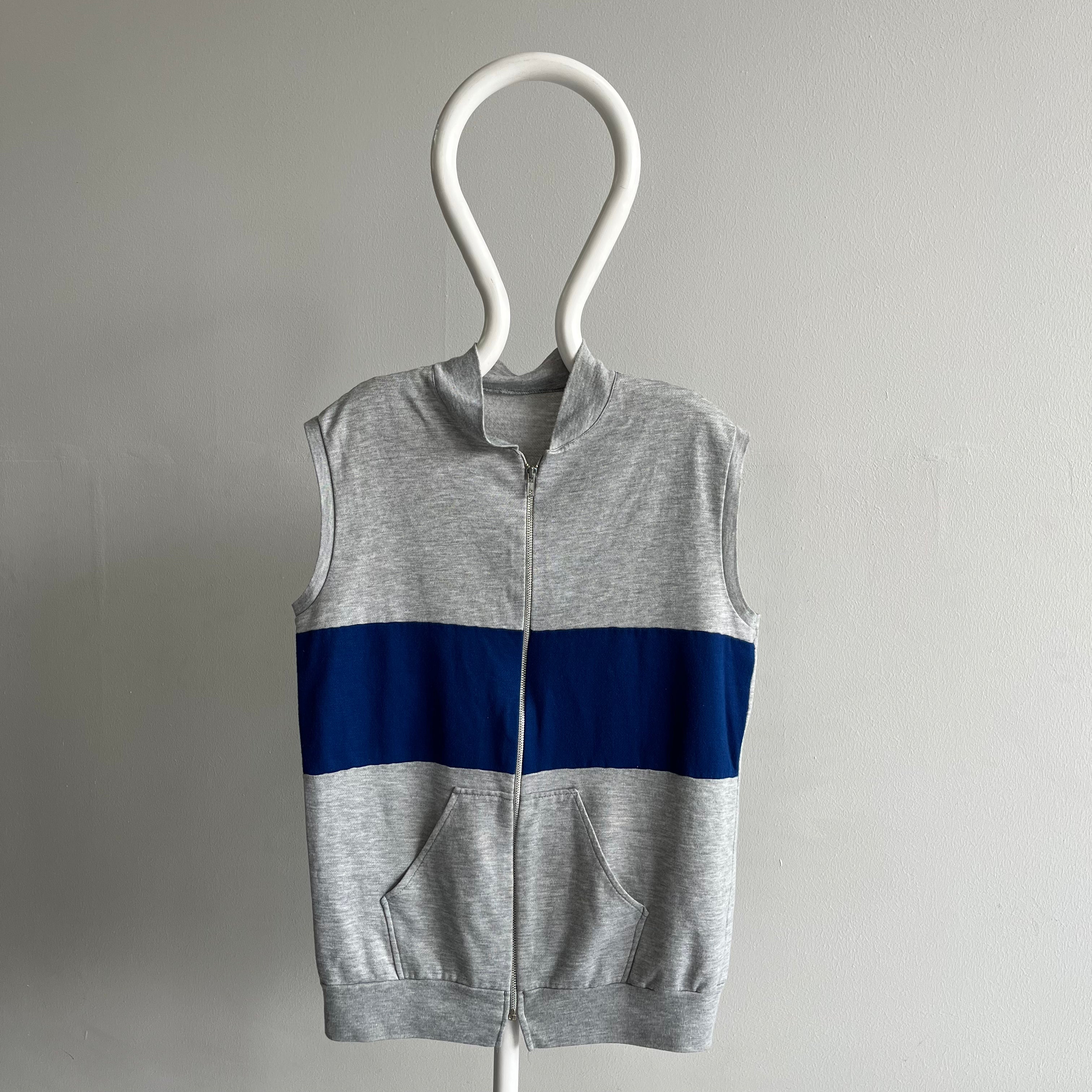 1980s Color Block Warm Up Zip Up Vest