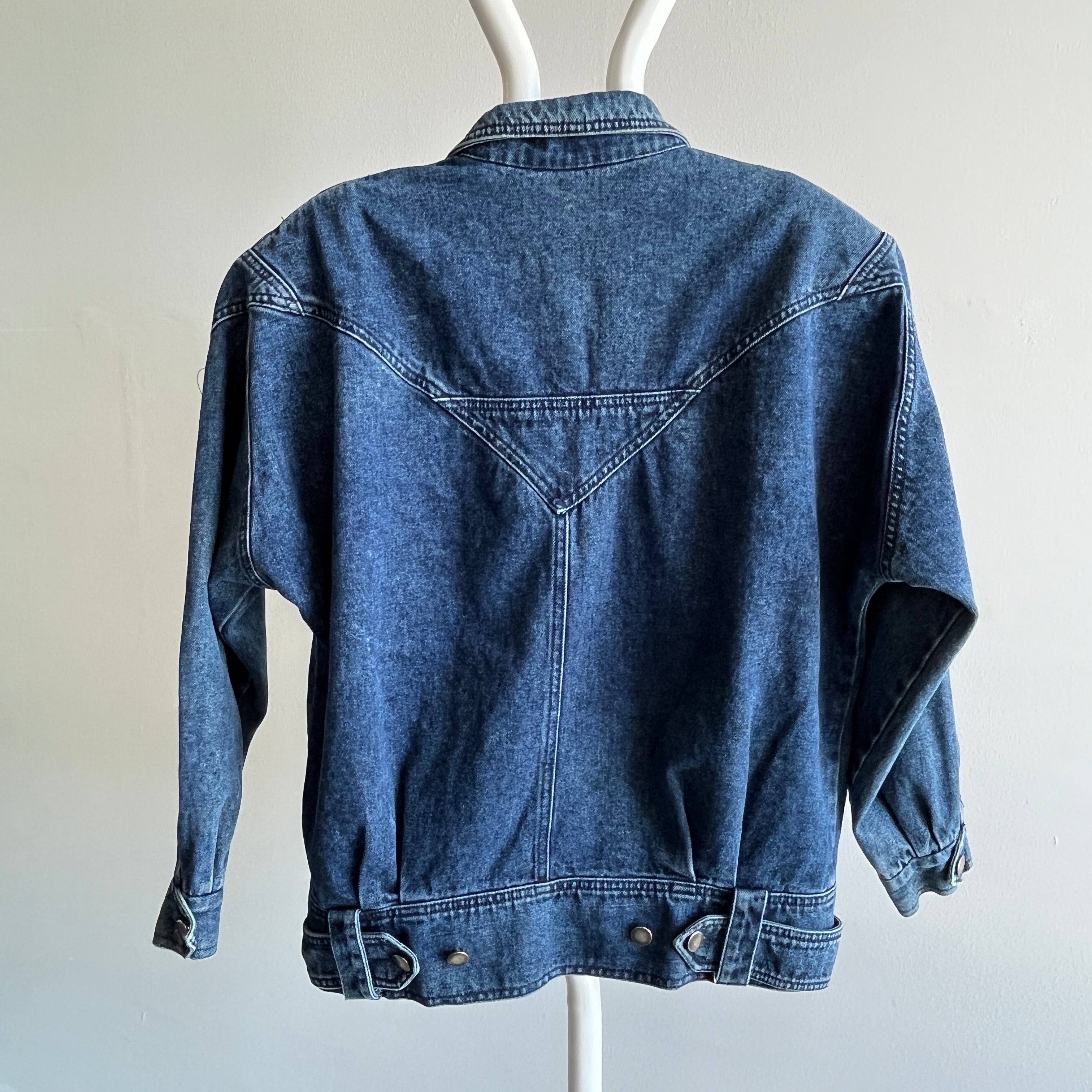 1980s Soft Denim Bomber with Shoulder Pads and Rad Detailing