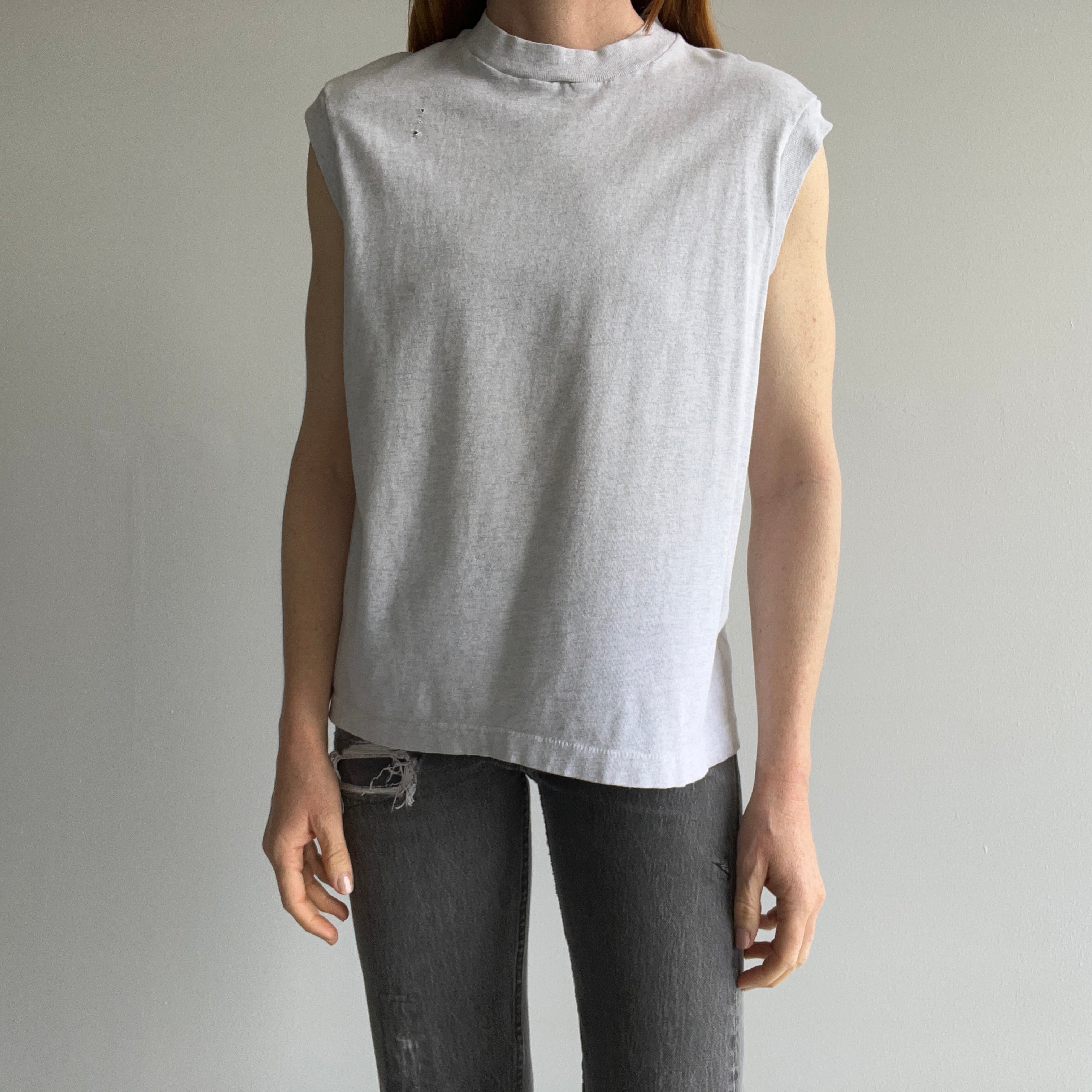 1980s Soft and Worn Light Gray Cotton Muscle Tank by FOTL