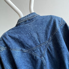 1980s Soft Denim Bomber with Shoulder Pads and Rad Detailing