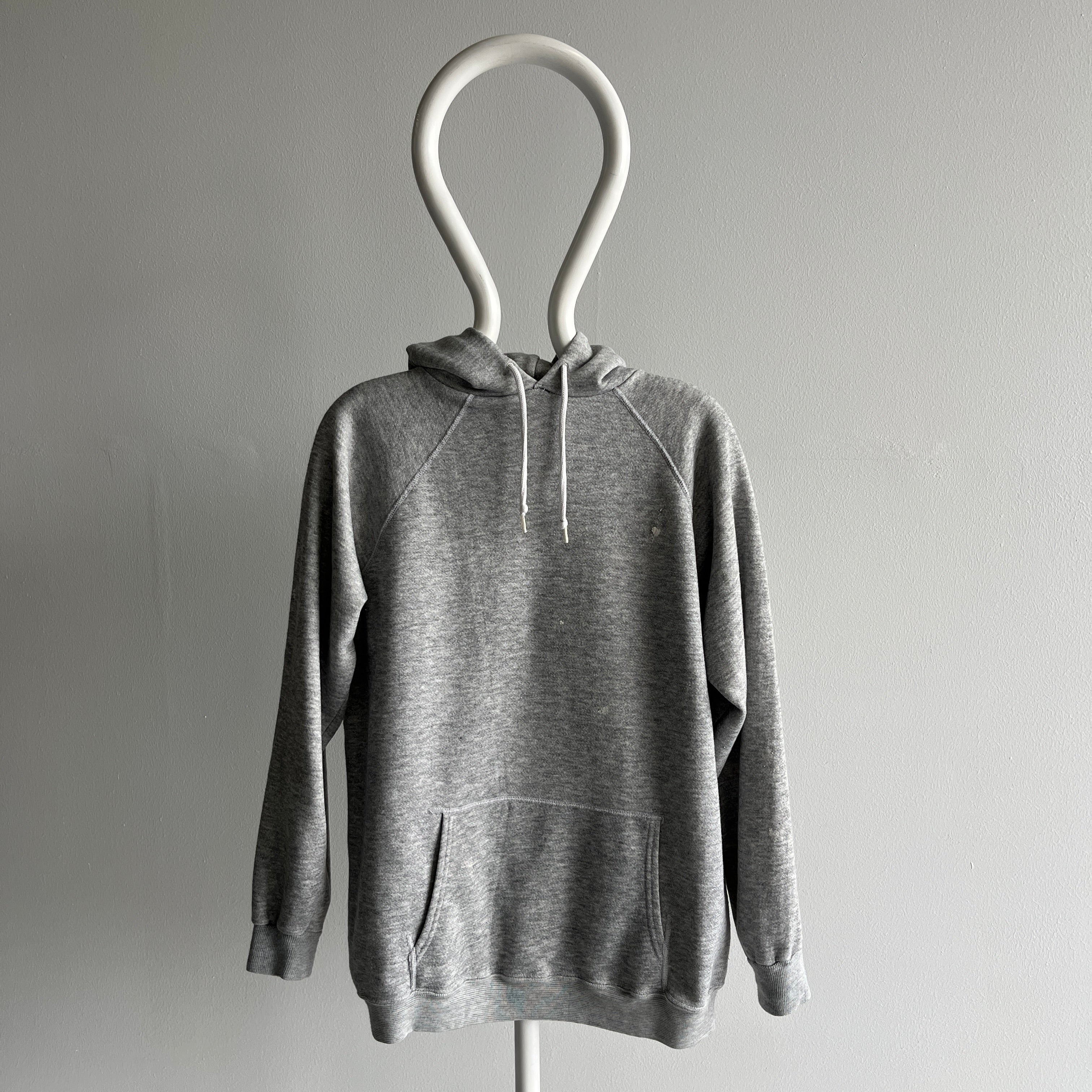 1990/2000s White Flakey Paint Stained Pull Over Gray Hoodie