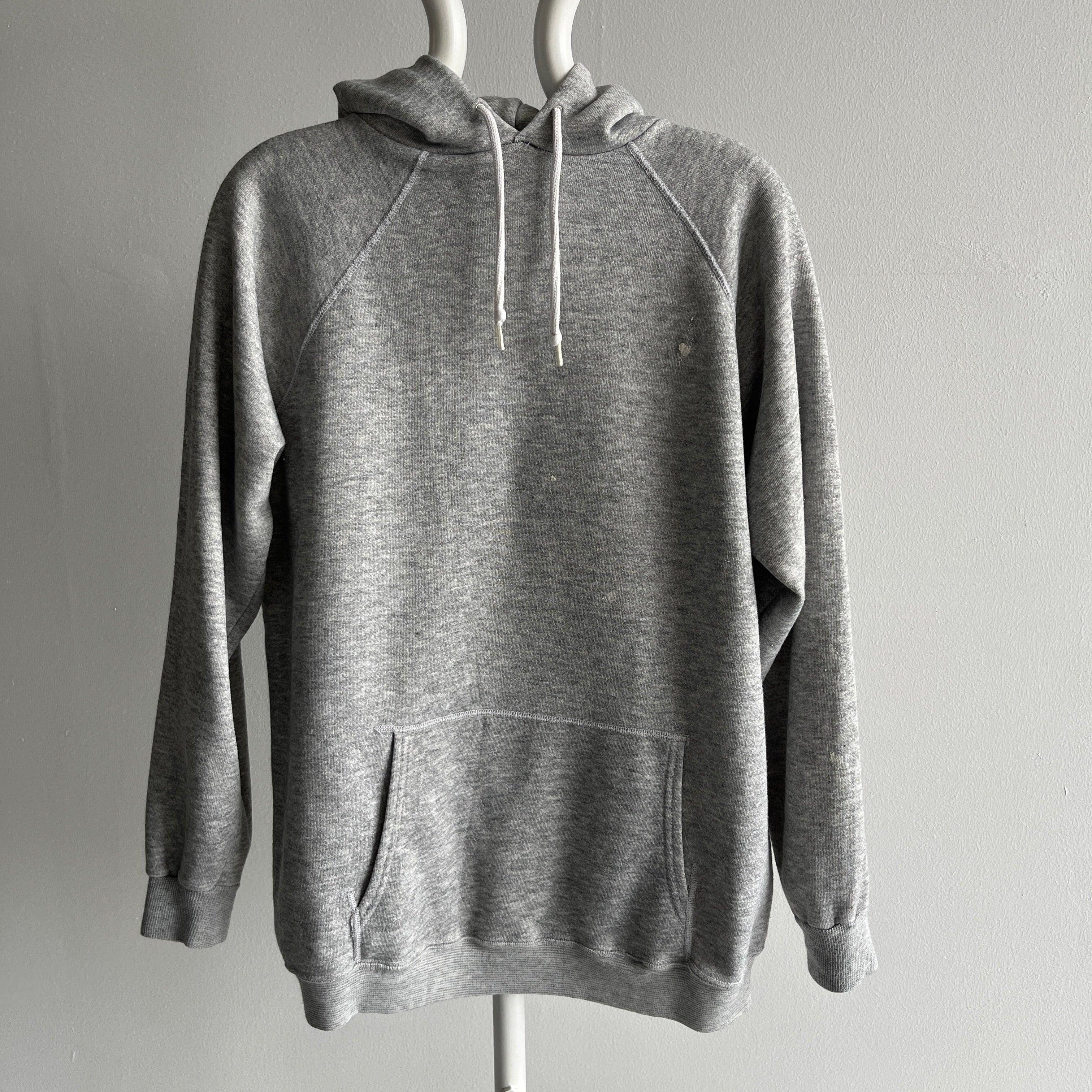 1990/2000s White Flakey Paint Stained Pull Over Gray Hoodie