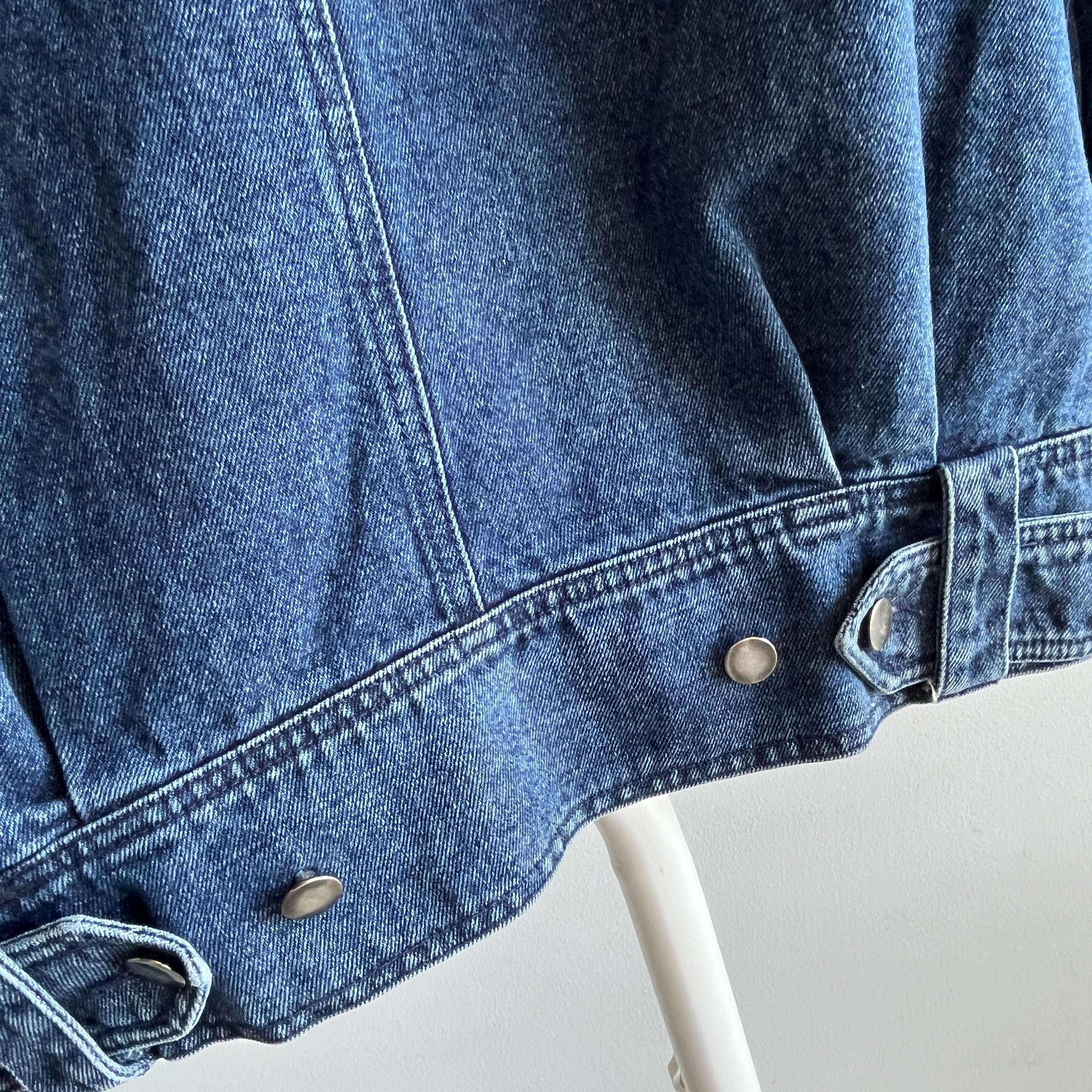 1980s Soft Denim Bomber with Shoulder Pads and Rad Detailing