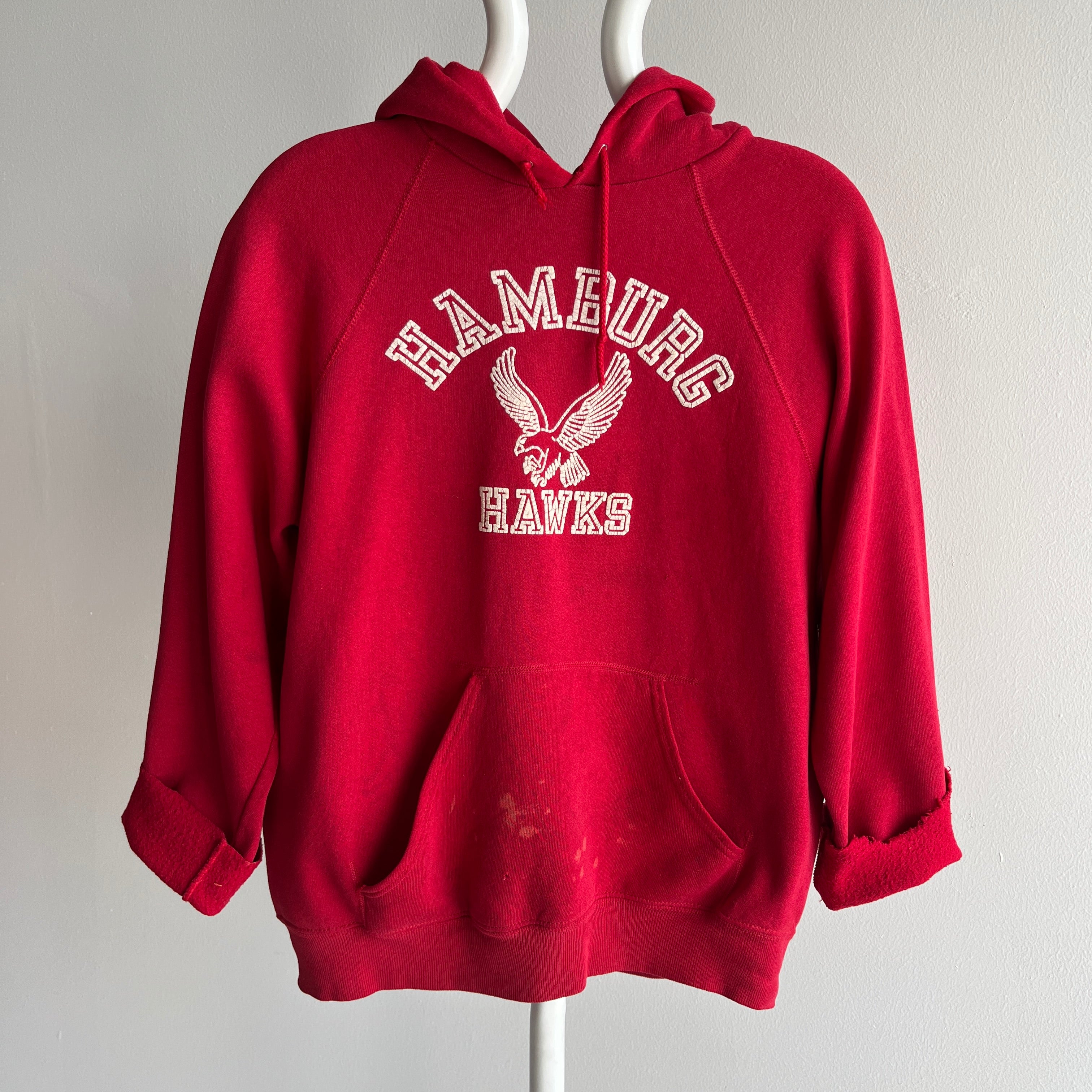 1980s Hamburg Hawks Cut Sleeve Super Stained and Perfectly Thrashed Bassett Walker Hoodie