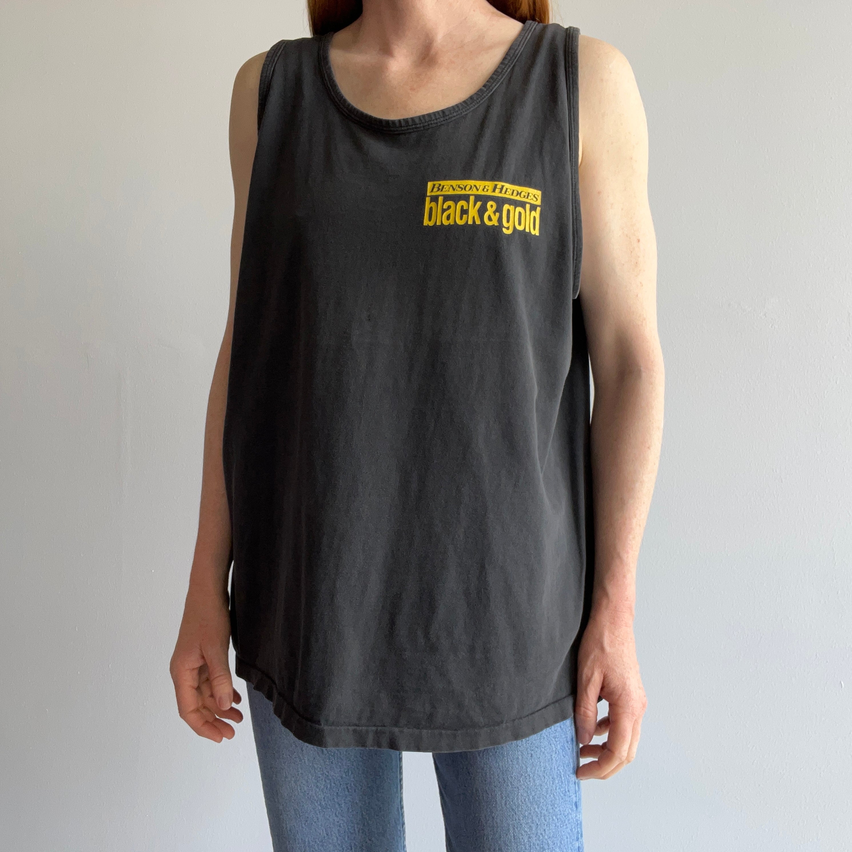 1980s Benson & Hedges Black & Gold Tank Top - There's a backside