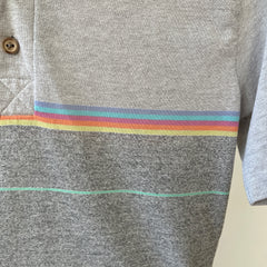 1980s Grey Striped Ocean Pacific Polo Style T Shirt