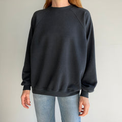 1990s Hanes Luxurious Faded Black Raglan with a Nice Lower Pit for Maximum Comfort - So. Soft.