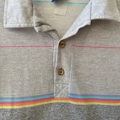 1980s Grey Striped Ocean Pacific Polo Style T Shirt