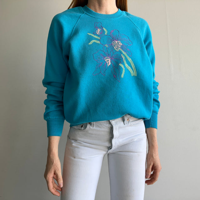 1980s Puff Paint Floral DIY Sweatshirt