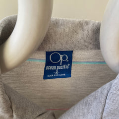 1980s Grey Striped Ocean Pacific Polo Style T Shirt