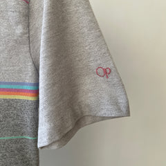 1980s Grey Striped Ocean Pacific Polo Style T Shirt