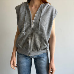 1970s Super Aged and Beat Up Insulated Zip Up Hoodie Vest - WOW