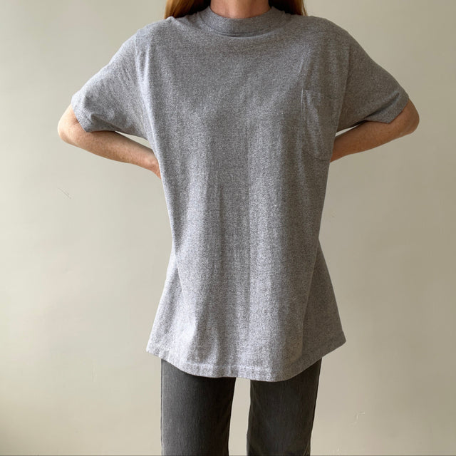 1990s Blank Heather Grey Pocket T Shirt