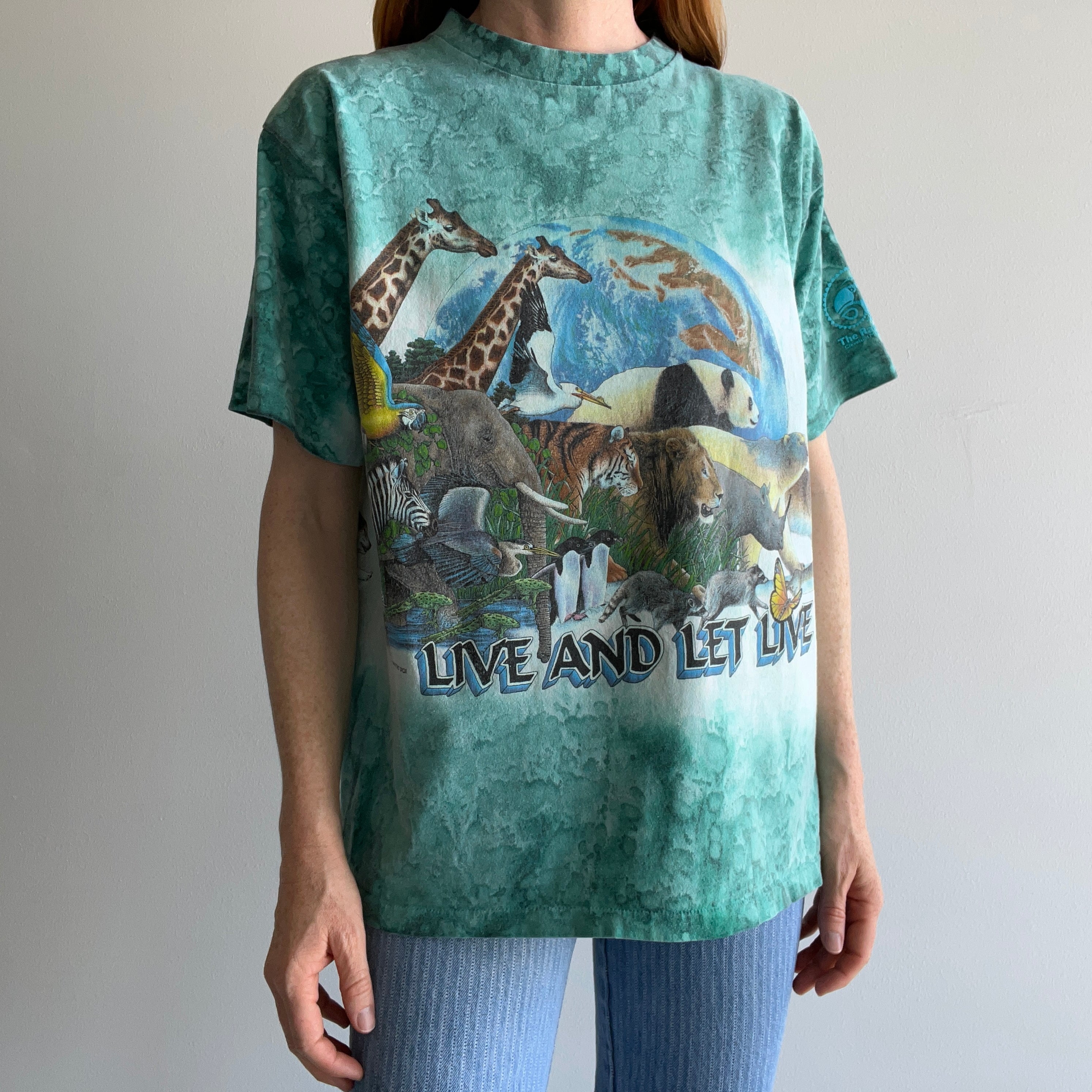 1990 Live and Let Live Habitat Rainforest Tie Dye Wrap Around Animal T-Shirt - !!!!!!!!!