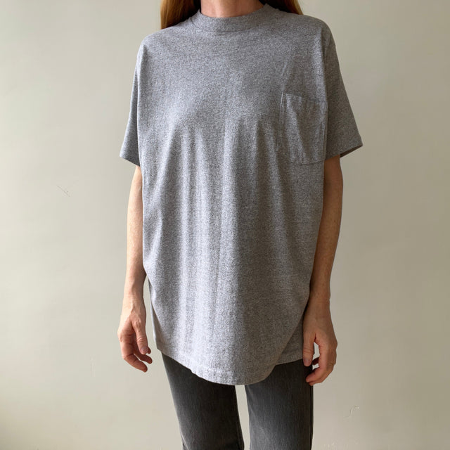1990s Blank Heather Grey Pocket T Shirt