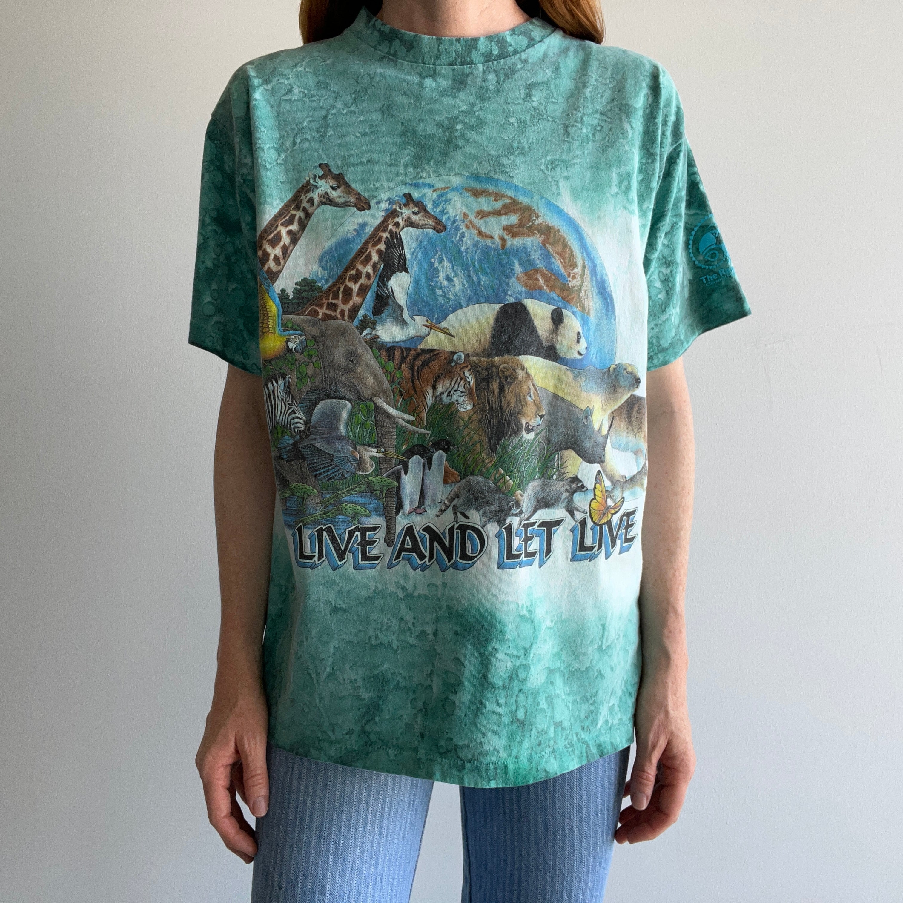 1990 Live and Let Live Habitat Rainforest Tie Dye Wrap Around Animal T-Shirt - !!!!!!!!!