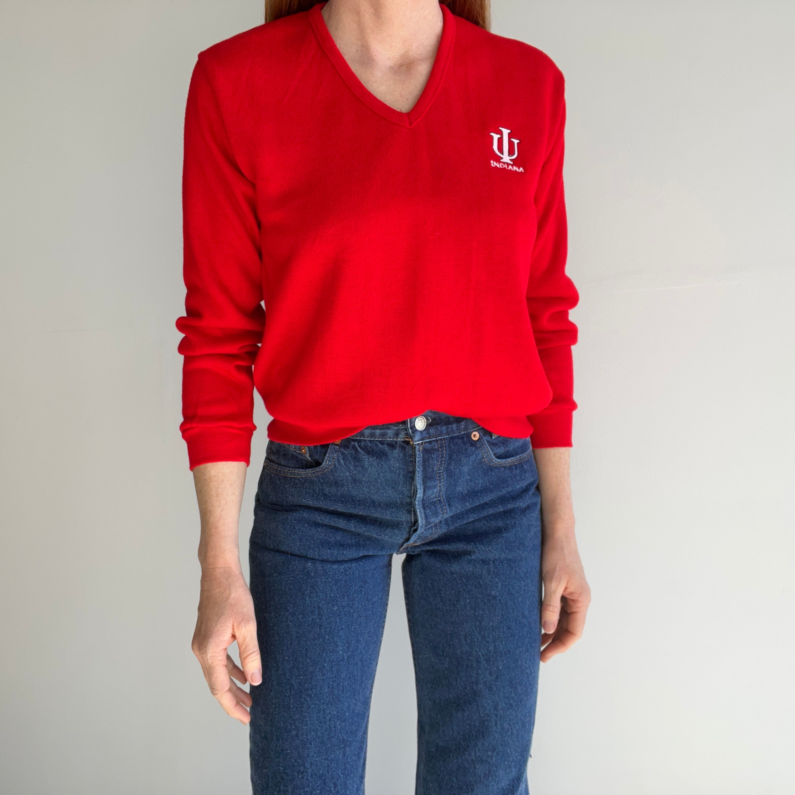 1970s Indiana University Champion Blue Bar Sweater