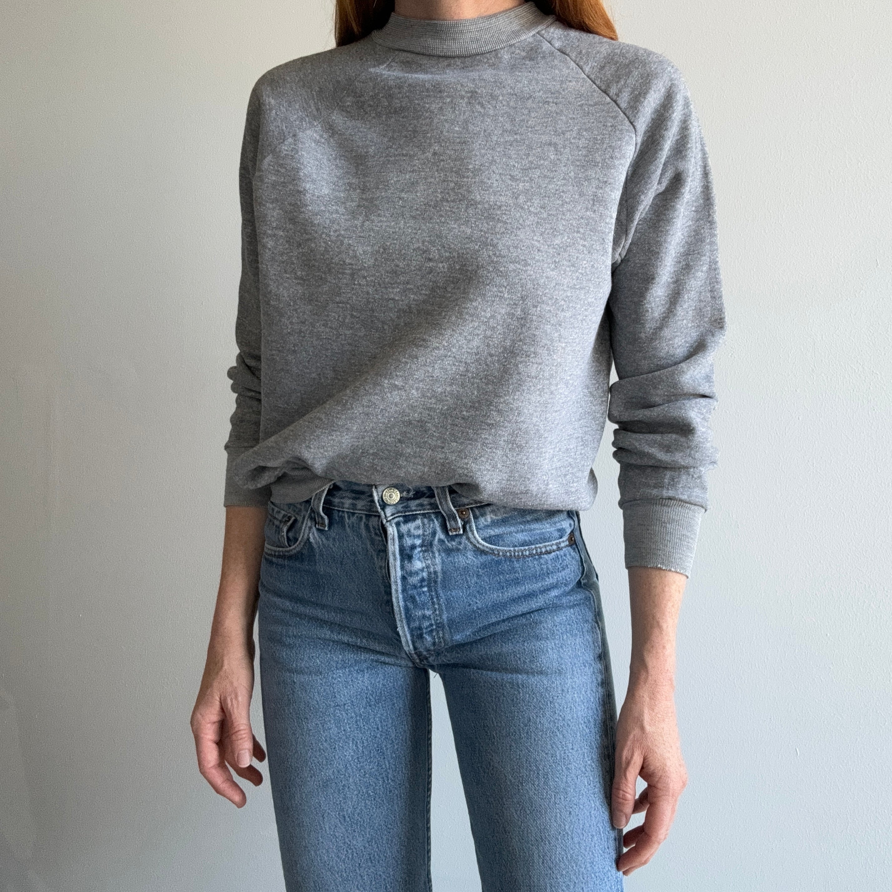 1980s WOWOWOW Blank Gray Raglan by Sears - !!!!!!