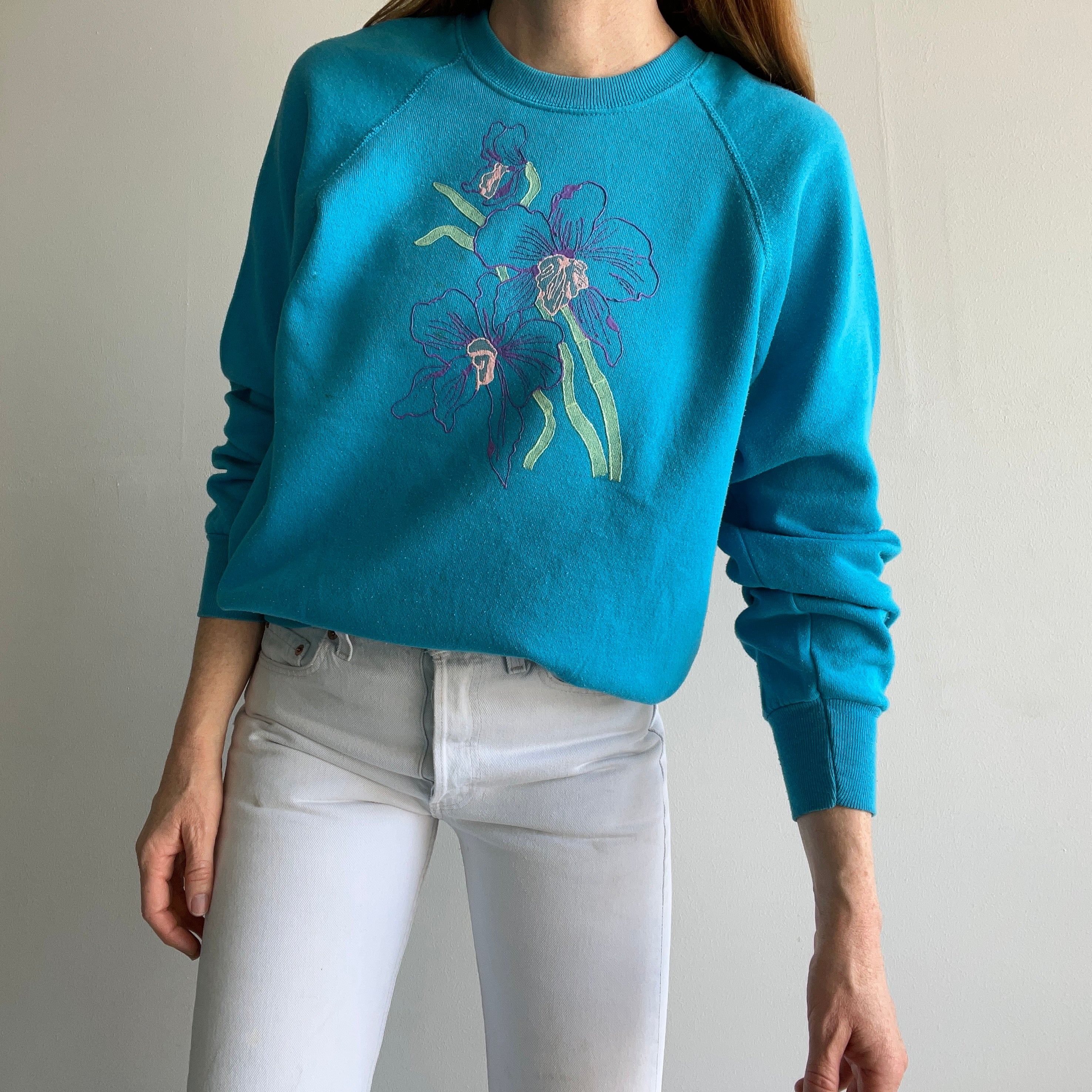 1980s Puff Paint Floral DIY Sweatshirt