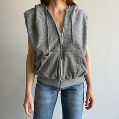 1970s Super Aged and Beat Up Insulated Zip Up Hoodie Vest - WOW