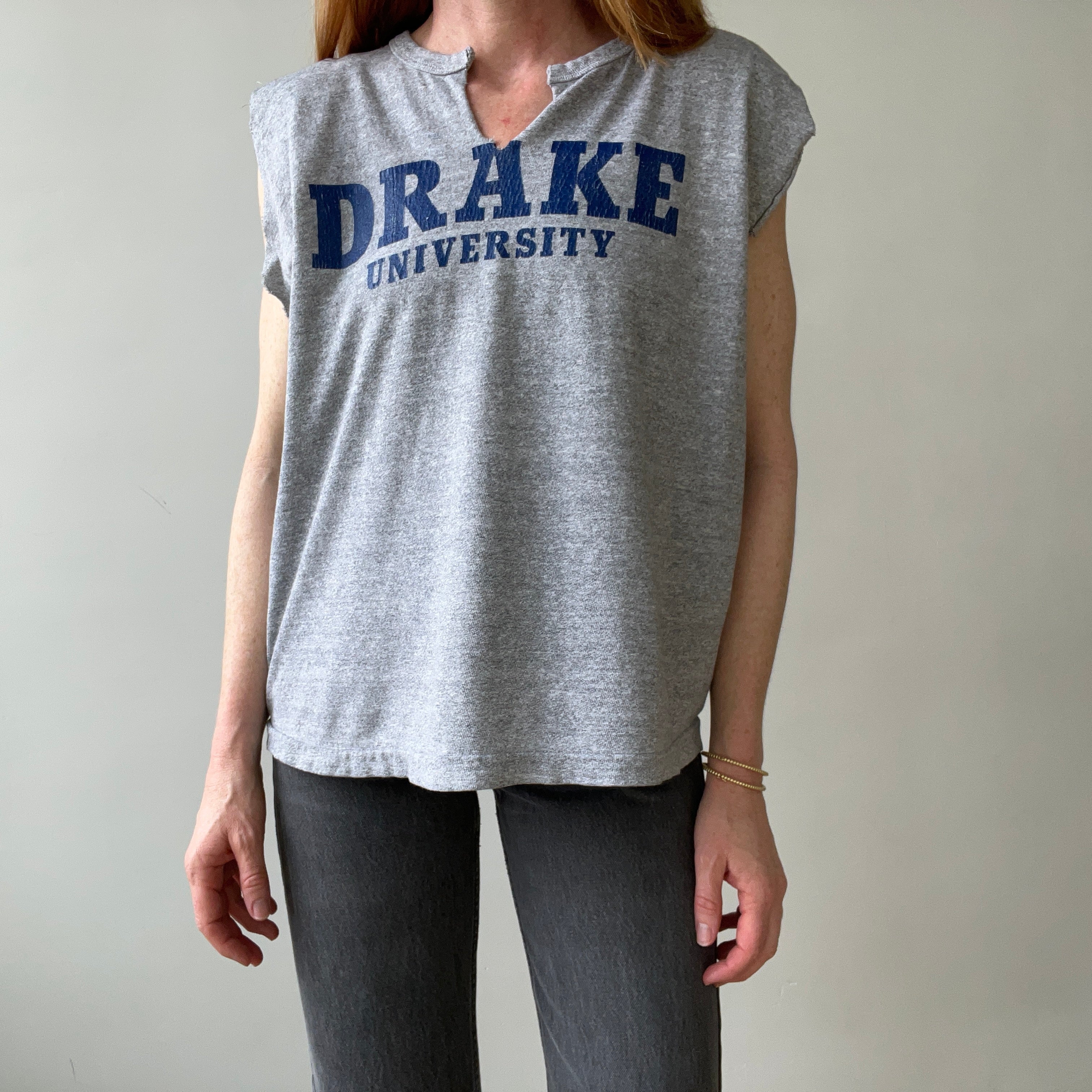 1970s/80s Grey Drake University Sleeveless T Shirt