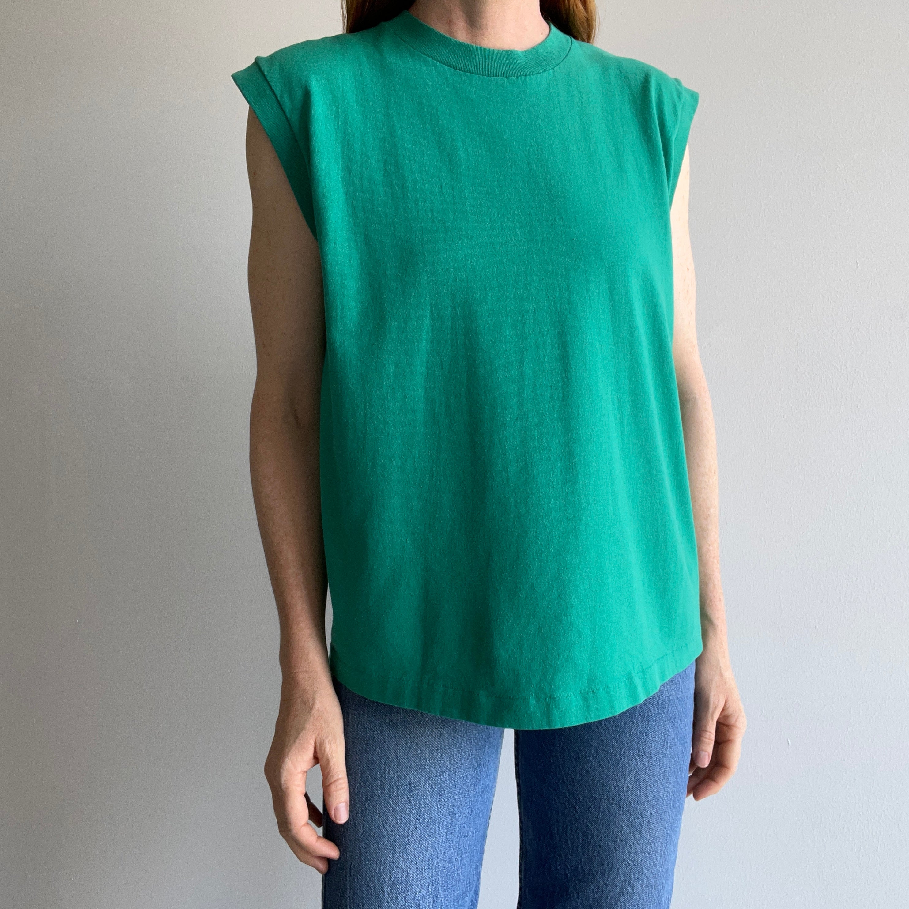 1980s Faded, Washed and Worn Teal Muscle tank - Single Stitch