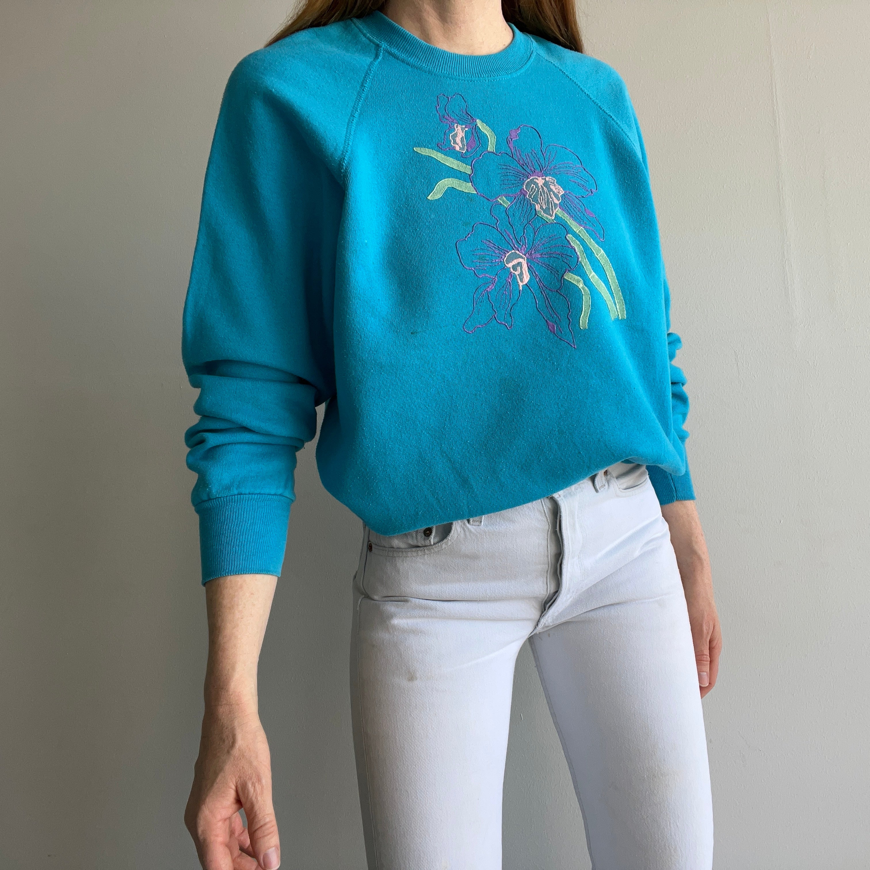 1980s Puff Paint Floral DIY Sweatshirt