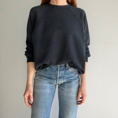 1990s Hanes Luxurious Faded Black Raglan with a Nice Lower Pit for Maximum Comfort - So. Soft.