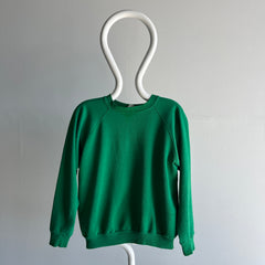 1980s Split Collar Thinned Out Green Light Green Raglan Sweatshirt