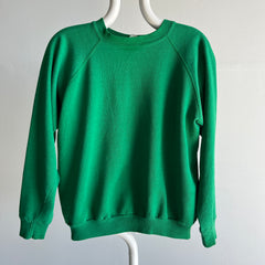 1980s Split Collar Thinned Out Green Light Green Raglan Sweatshirt