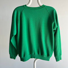 1980s Split Collar Thinned Out Green Light Green Raglan Sweatshirt