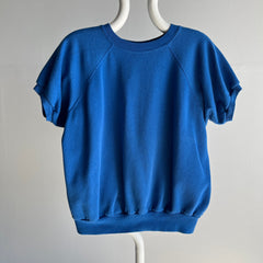 1980s Blank Blue Shorter Sleeved Warm Up Sweatshirt - Great Shape