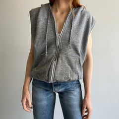 1970s Super Aged and Beat Up Insulated Zip Up Hoodie Vest - WOW