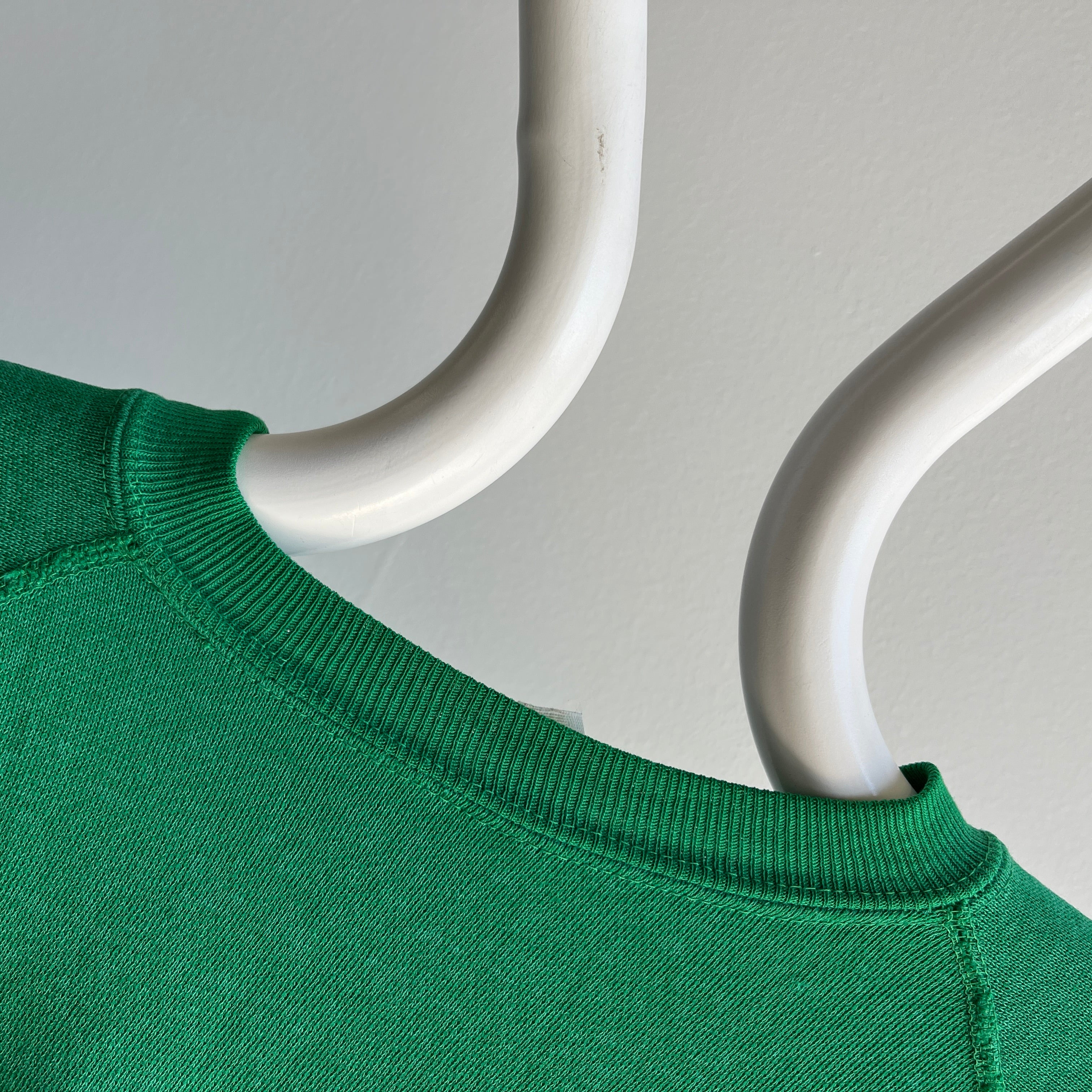 1980s Split Collar Thinned Out Green Light Green Raglan Sweatshirt