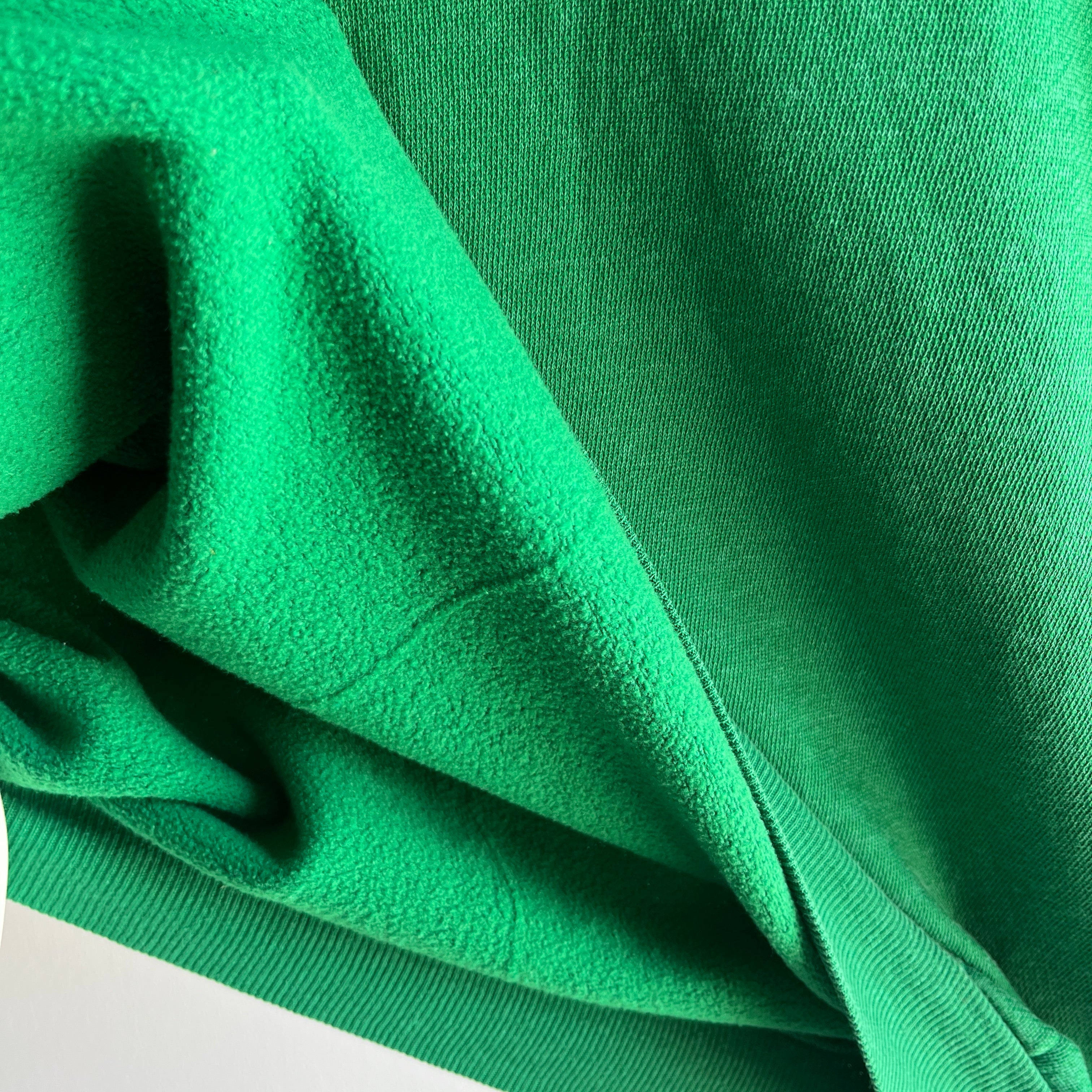 1980s Split Collar Thinned Out Green Light Green Raglan Sweatshirt