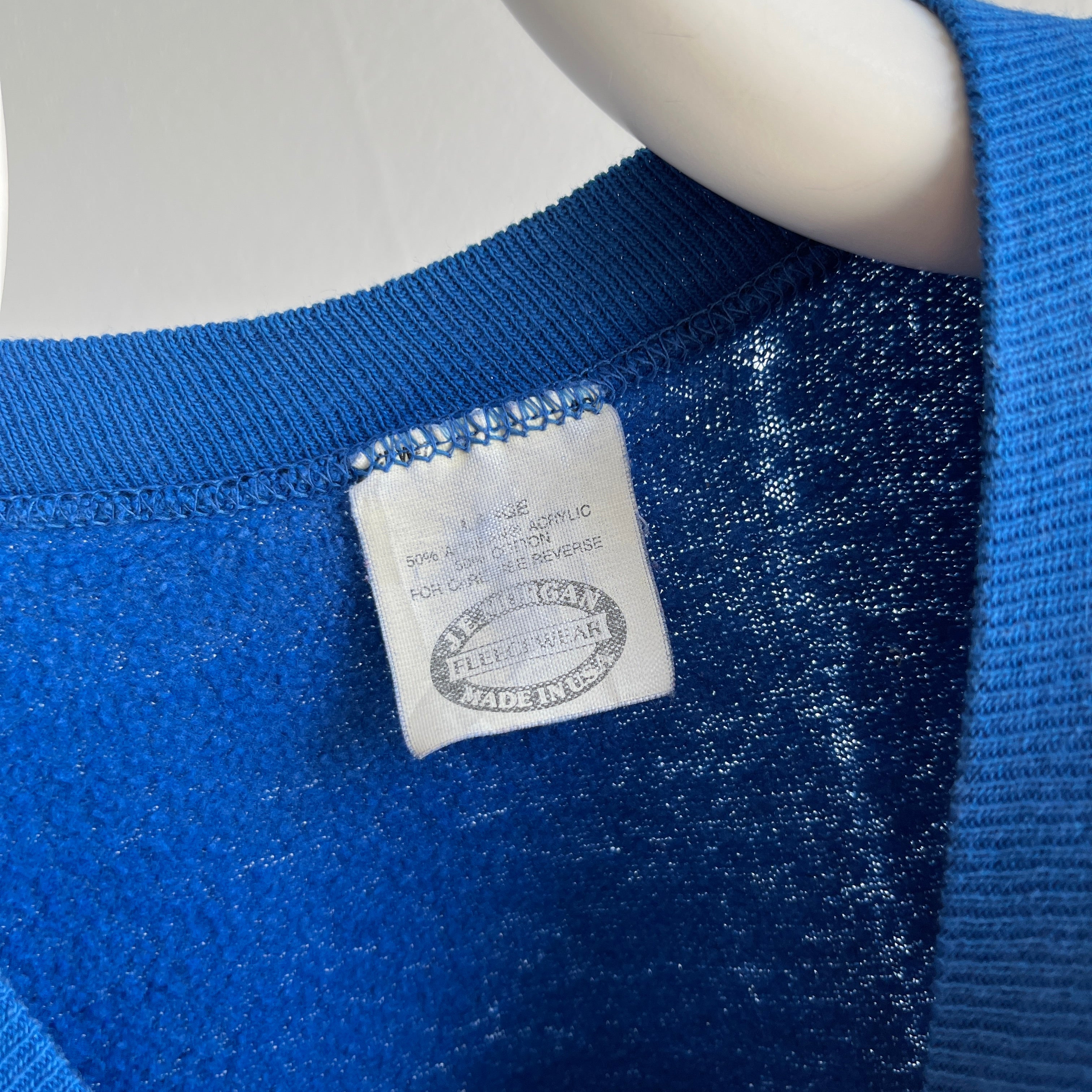 1980s Blank Blue Shorter Sleeved Warm Up Sweatshirt - Great Shape